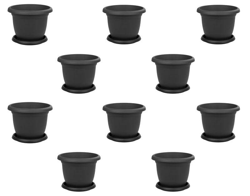 Plastic Round Flower Plant Pot and Saucer Planter. Grooved Base In/Out Multibuy.