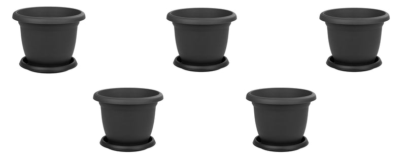 Plastic Round Flower Plant Pot and Saucer Planter. Grooved Base In/Out Multibuy.