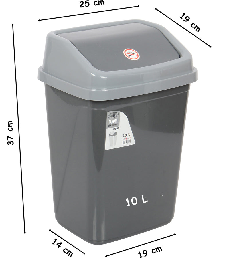 10 Liter Swing Bin Lidded Dustbin. Plastic Rubbish Waste Bin. (Antrasit)