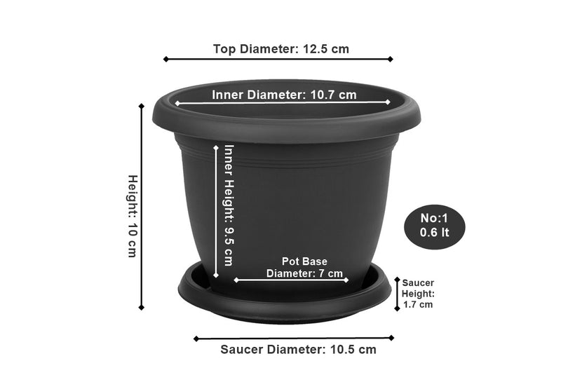 Plastic Round Flower Plant Pot and Saucer Planter. Grooved Base In/Out Multibuy.