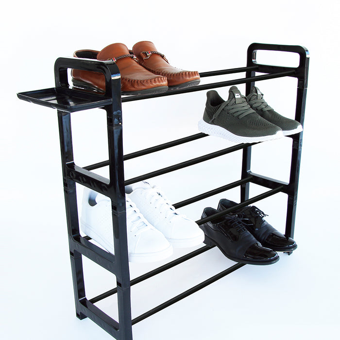 4 Tier Shoe Rack. (up to 12 Pair) Shoe Storage Shelf with Storage Area. Shoe Stand.