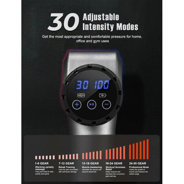 Muscle Massage Gun. Deep Tissue Massager. 6 Heads 30 Speeds. Cordless Portable.