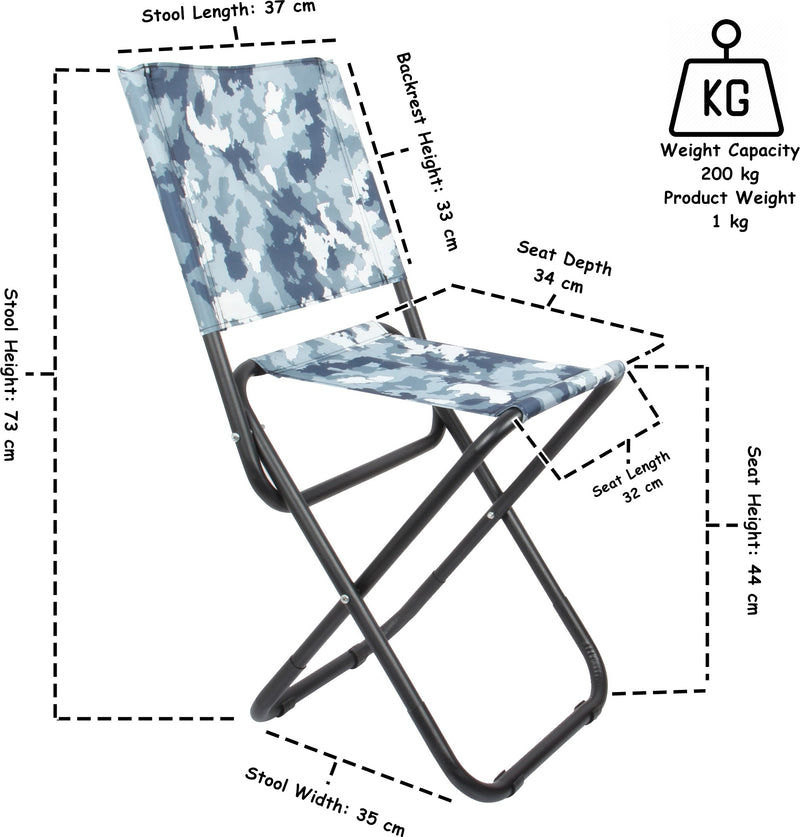 Folding Stool with Backrest. Camping Stool. Lightweight Fishing Seat Stool. (Blue)