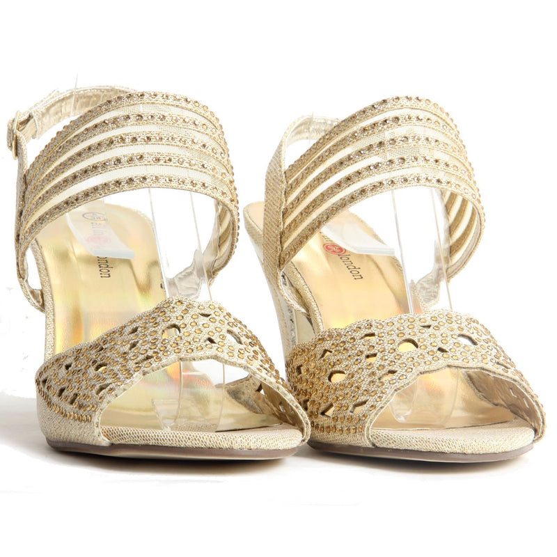 Block Heel Buckle Up Sandals - Violet (Gold)