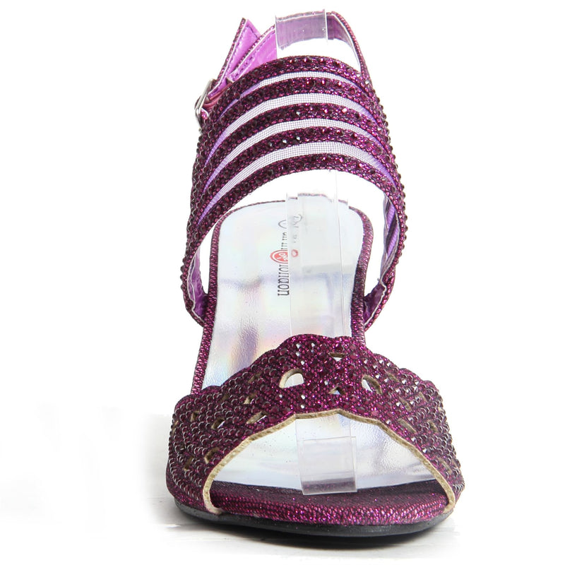 Block Heel Buckle Up Sandals - Violet (Purple)