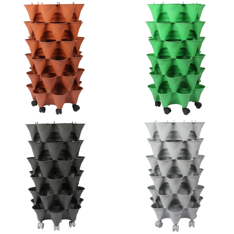 Stacking Garden Flower Tower Pot. Strawberry Planter Pot with Wheels. (6x7 Pocket) (42 Plants).