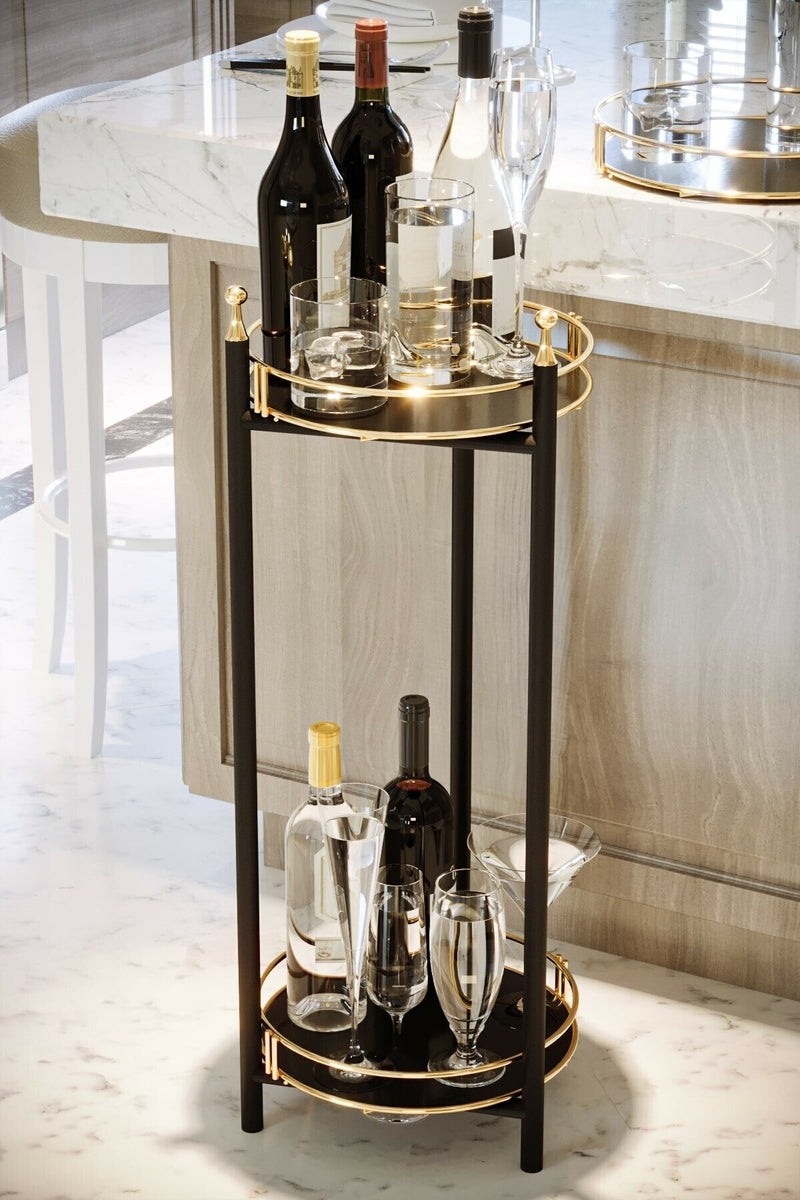 2 Layer Gold Serving Trolley. Flowerpot. Multifunctional Tray. (Pack of 2).