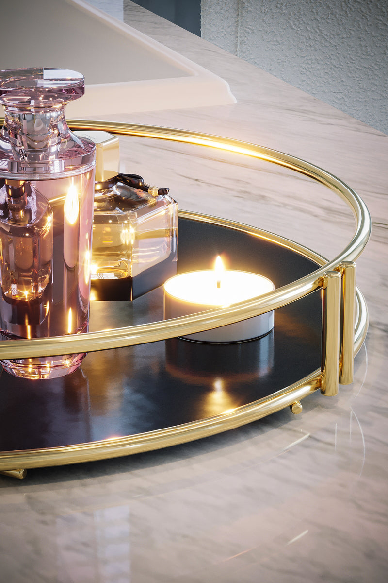 Gold Serving Tray. Round Shape. Multifunctional Tray. Stainless Steel. (29 cm)