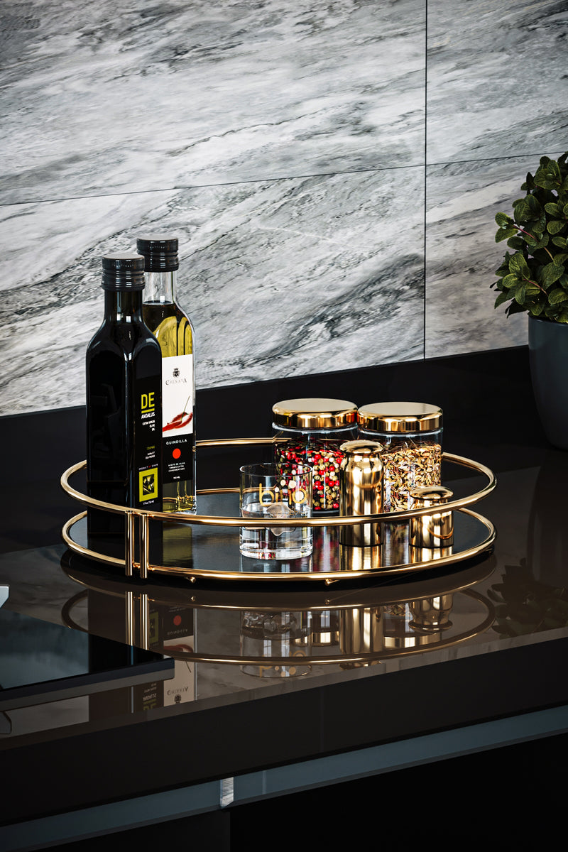 2x Gold Serving Tray. Round Shape. Multifunctional Tray. Stainless Steel.(29 cm)