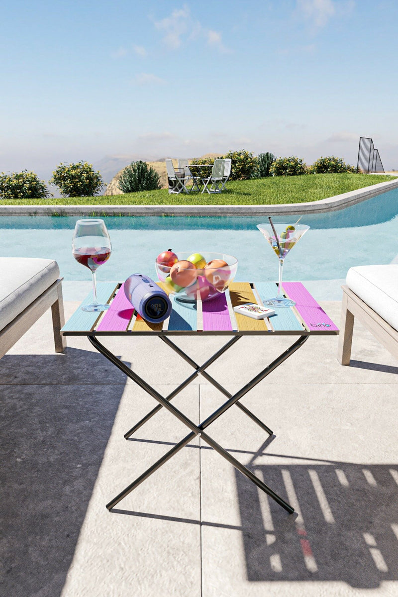 2x Folding Camping Picnic Table. Height Adjustable Colourful Garden Table.