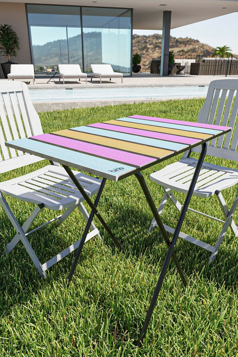 Folding Camping Picnic Table. Height Adjustable Colourful Garden Balcony Table.