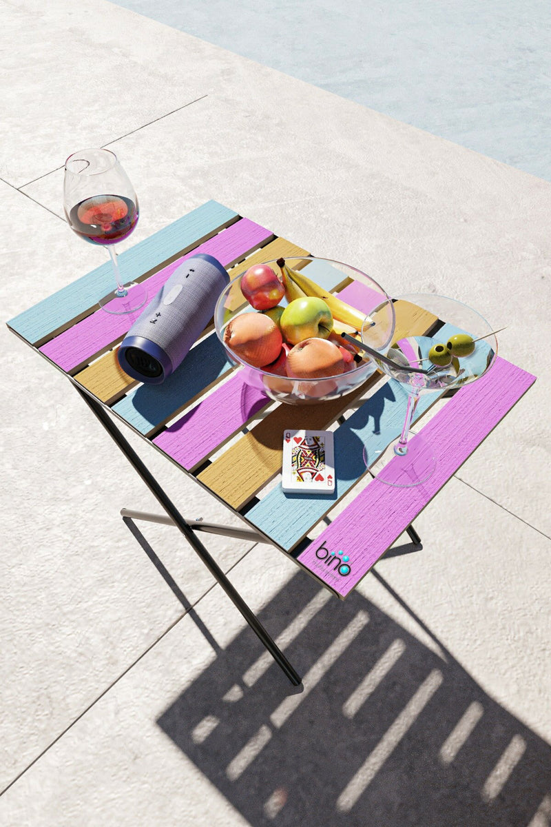 2x Folding Camping Picnic Table. Height Adjustable Colourful Garden Table.