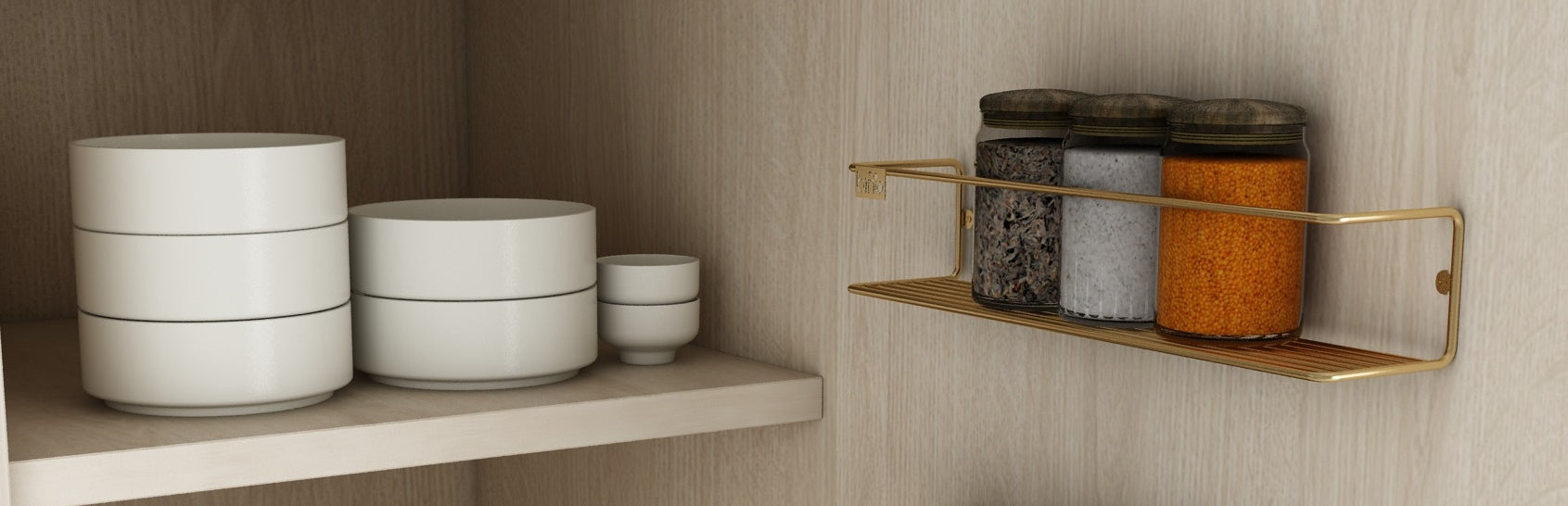 Kitchen Wall Mounted Jar Holder. Bathroom Makeup Storage Organizer. (Single) (Gold) (33 cm)