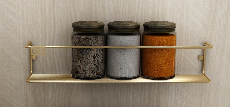 Kitchen Wall Mounted Jar Holder. Bathroom Makeup Storage Organizer. (Single) (Gold) (33 cm)