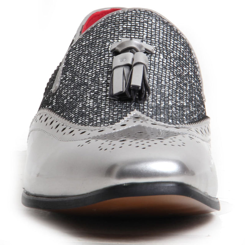 Patent Shimmer Tassel Loafers - Antonio (Silver)