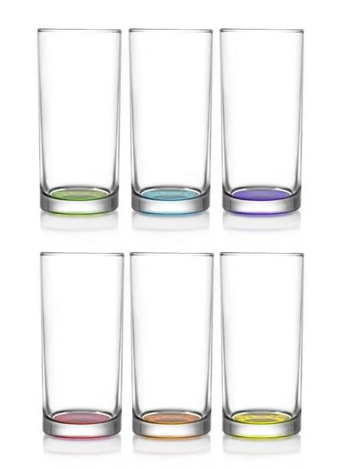 Coloured Tall Highball Drinking Glass Set. Cocktail Glasses.(Pack of 6) (295 ml)