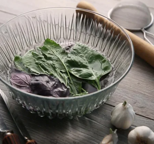 Large Glass Salad Serving Bowl. Ridged Trifle Fruit Desert Dish. ( 2050 cc/ml )