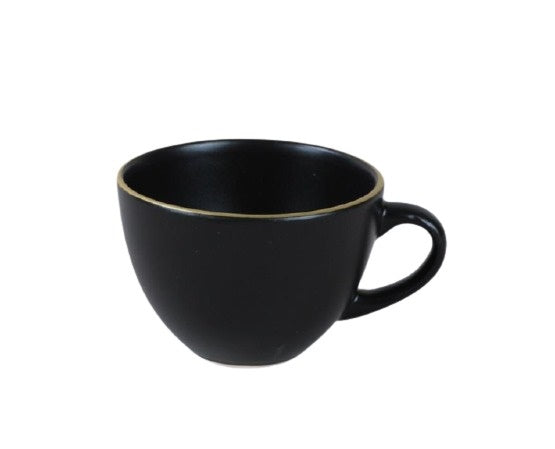 Coffee Cup & Snack Plate Set. Stoneware Matte Cups & Saucer. (Black) (Set of 2)