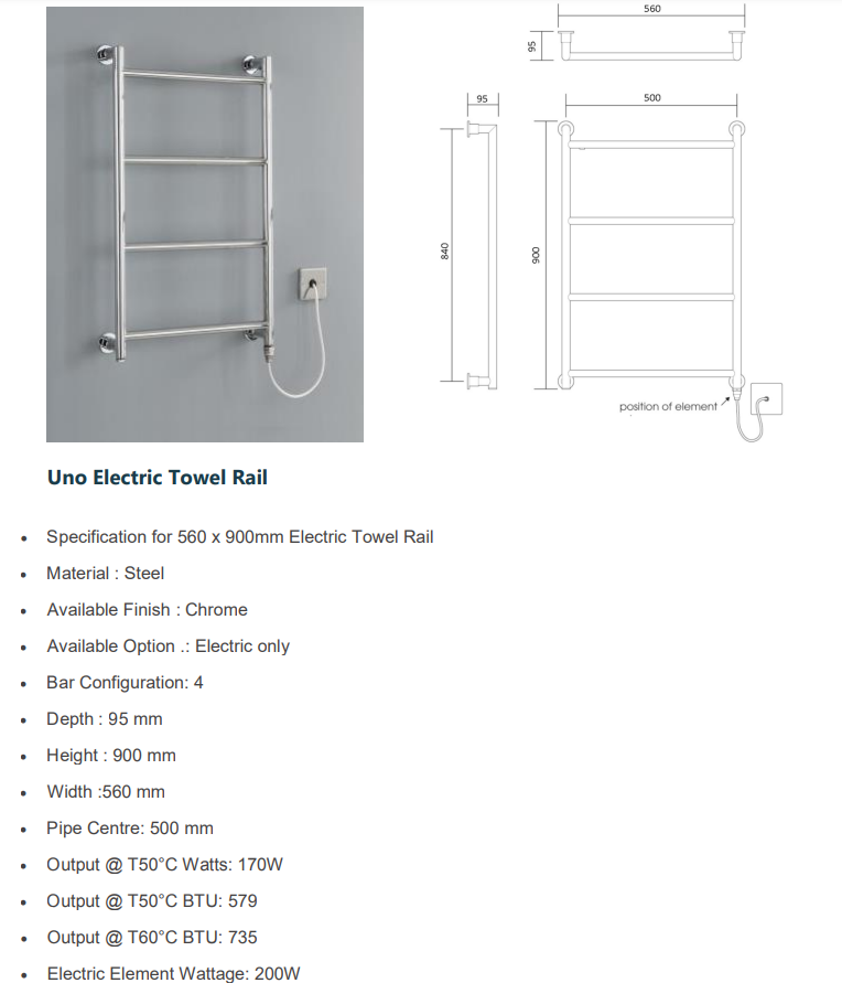 Electric Heated Bathroom Towel Rail Radiator.