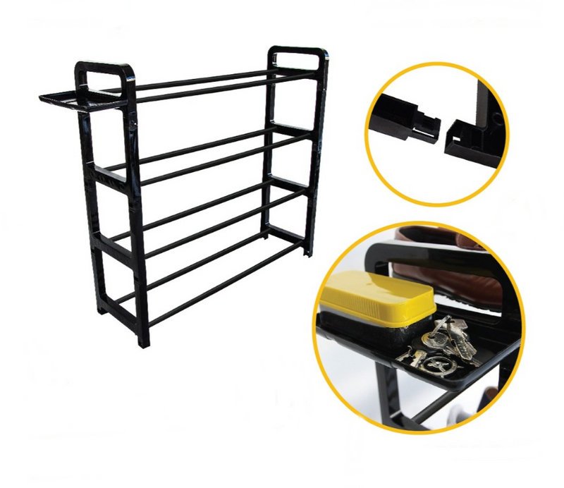 4 Tier Shoe Rack. (up to 12 Pair) Shoe Storage Shelf with Storage Area. Shoe Stand.