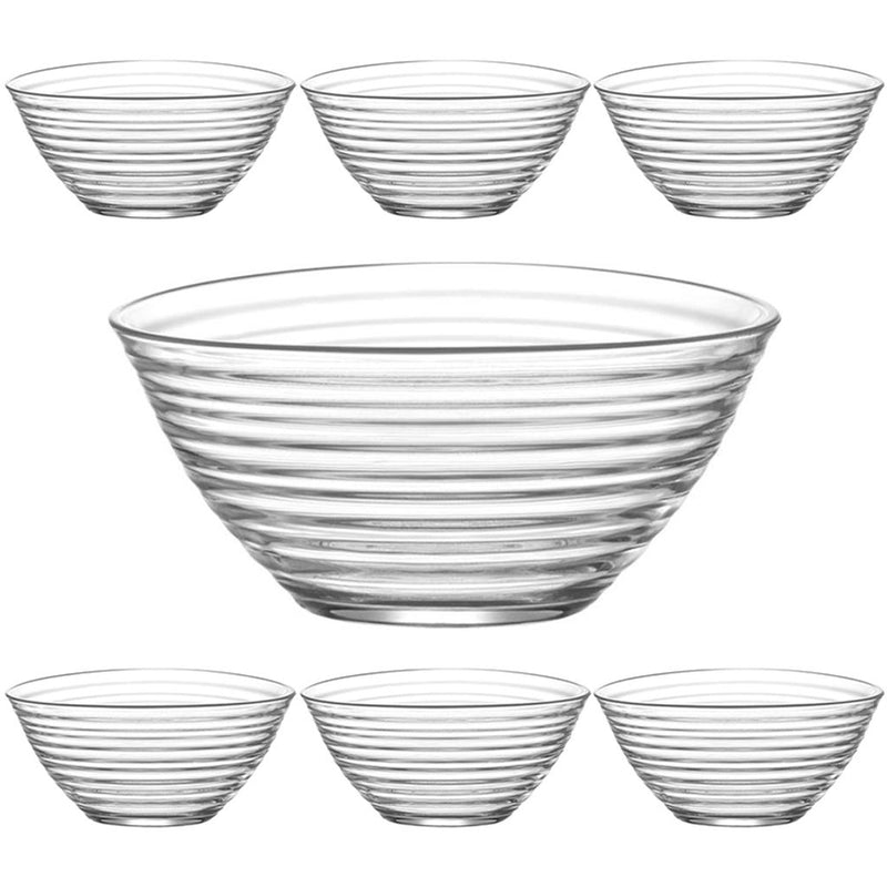 Glass Salad Serving Bowl Set. 1 Large & 6 Small Bowls. Dessert Snack Bowl.