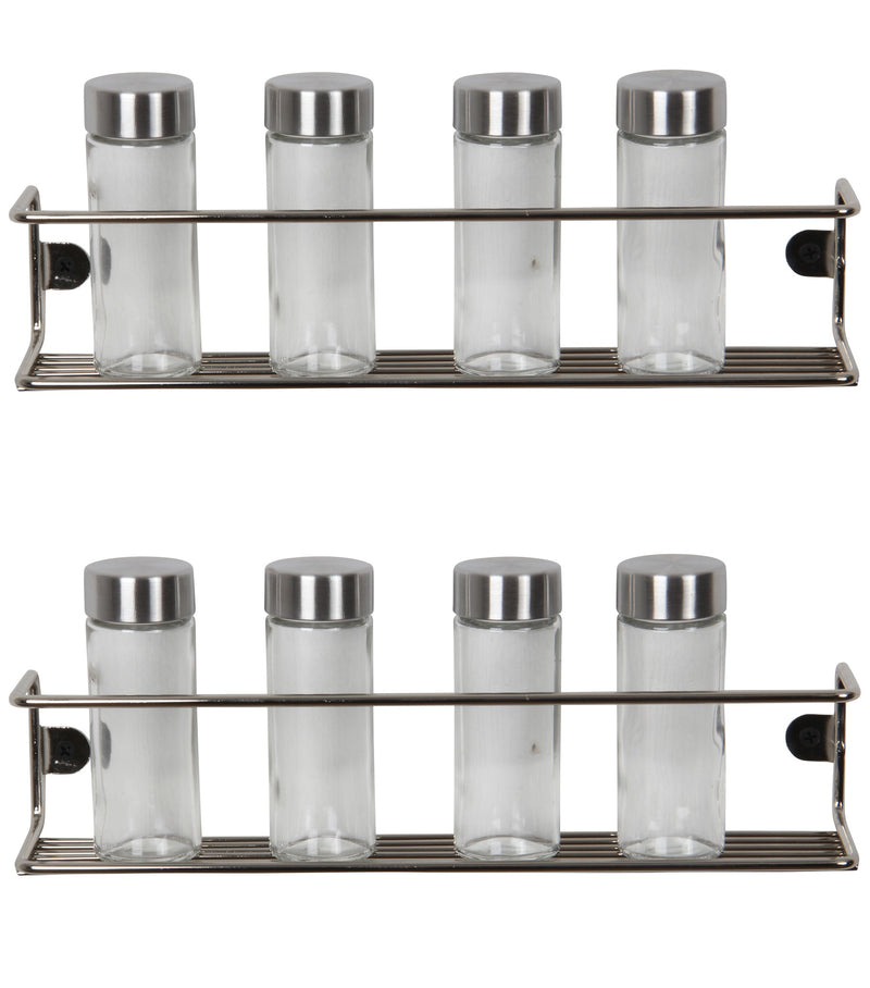 Kitchen Wall Mounted Jar Holder. Bathroom Makeup Storage Organizer. (Pack of 2) (Chrome) (33 cm)