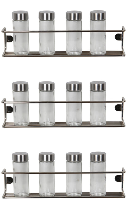 Kitchen Wall Mounted Jar Holder. Bathroom Makeup Storage Organizer. (Pack of 3) (Chrome) (33 cm)