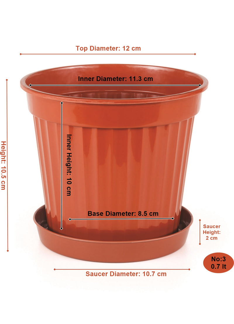 Small Round Flower Plant Pot and Saucer. Garden Planters. (0.7 L)