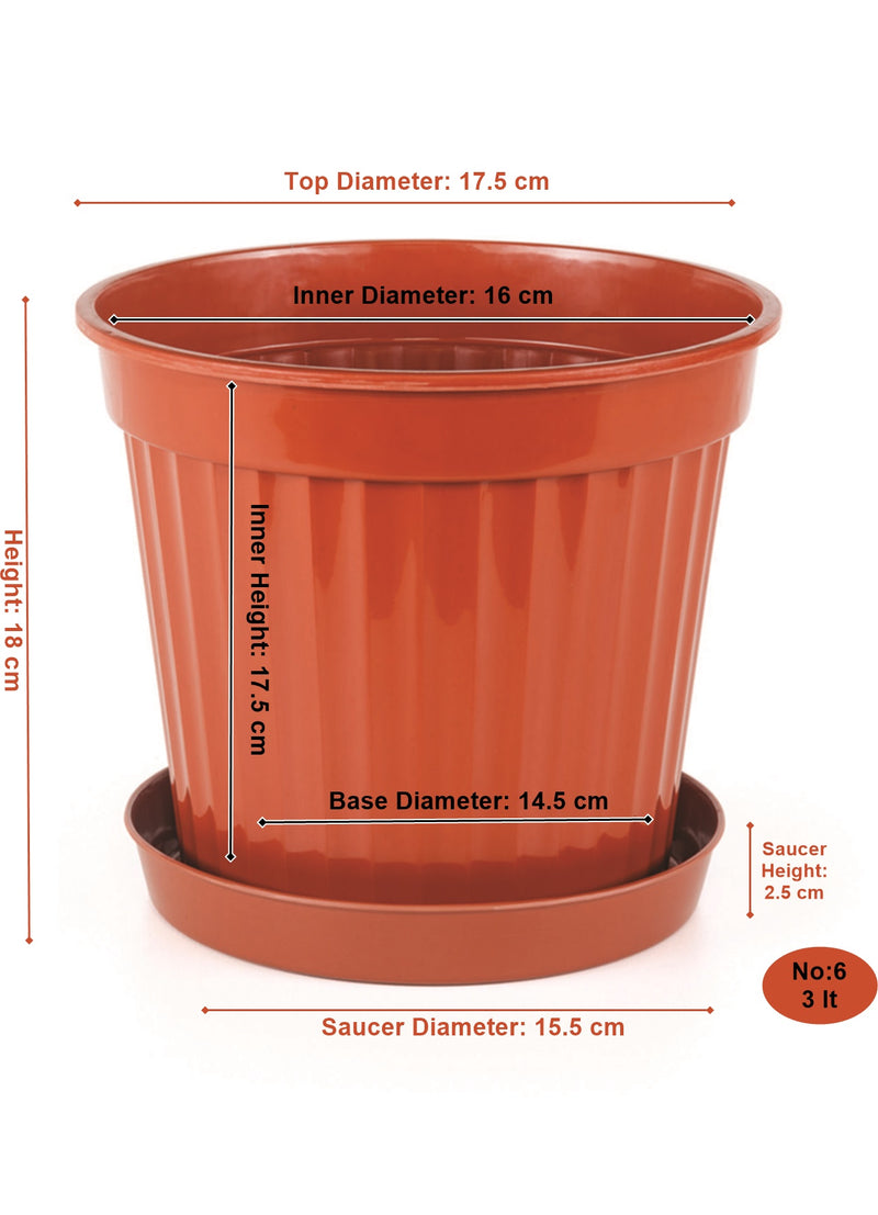 Round Flower Plant Pot and Saucer. Strong Plastic Planters with Drainage Hole.