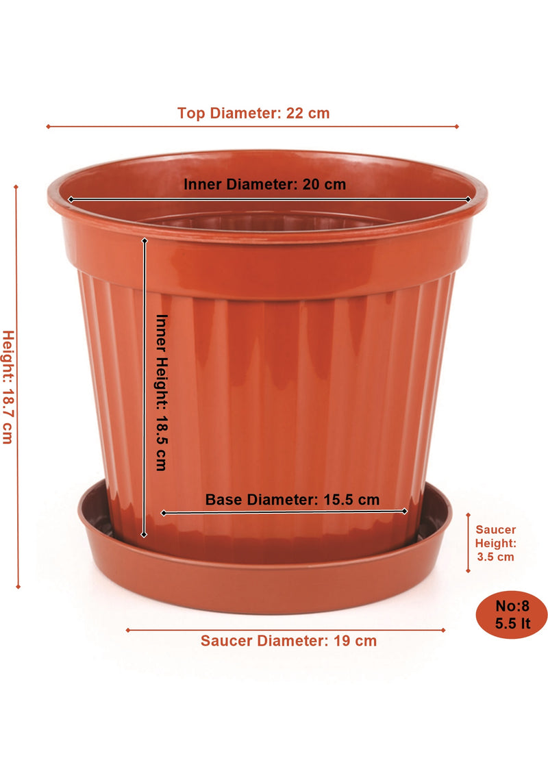 Round Flower Plant Pot and Saucer. Strong Plastic Planters with Drainage Hole.