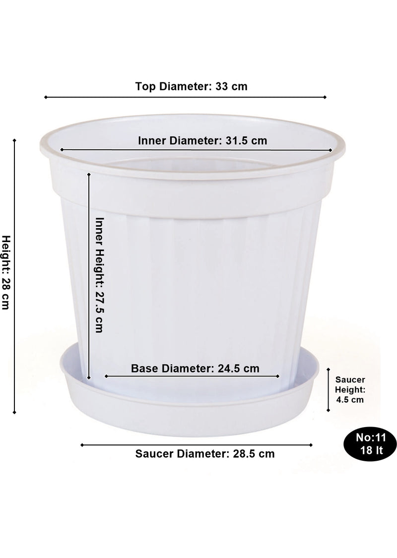 Round Flower Plant Pot and Saucer. Strong Plastic Planters with Drainage Hole.
