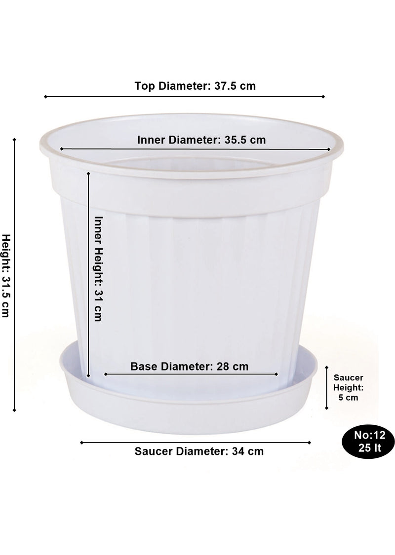 Round Flower Plant Pot and Saucer. Strong Plastic Planters with Drainage Hole.