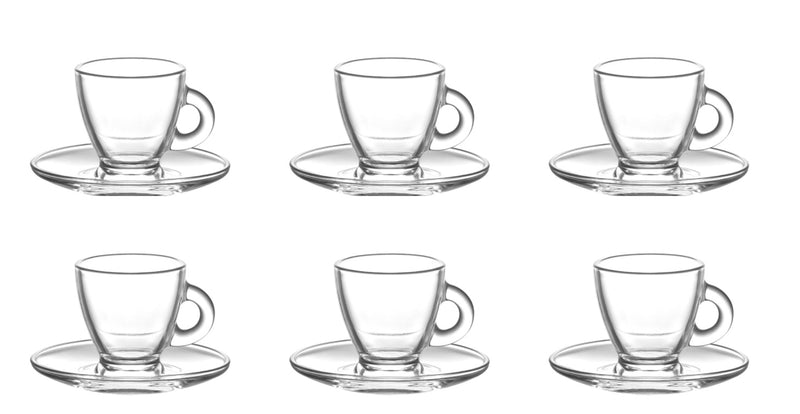 Glasshop Set of 6 Modern Espresso Coffee Cups with Matching Saucers - Elevate Your Coffee Experience