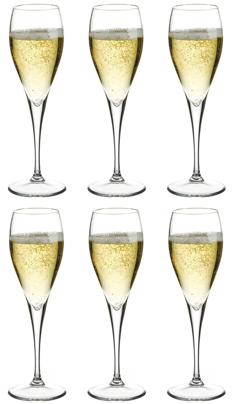 Champagne Flute Glasses Set. Long Stem Prosecco Flutes. (Pack of 6) (225 cc/ml)