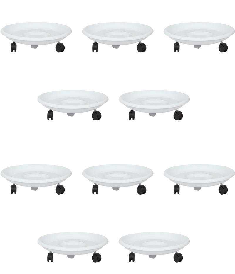 Movable Planters with Wheels. Round Caddy Plant Mover Stand Tray Saucer. (White)