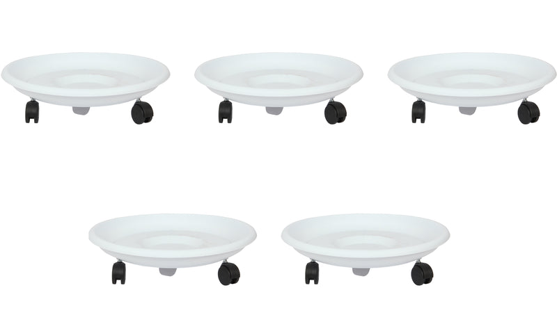 Movable Planters with Wheels. Round Caddy Plant Mover Stand Tray Saucer. (White)