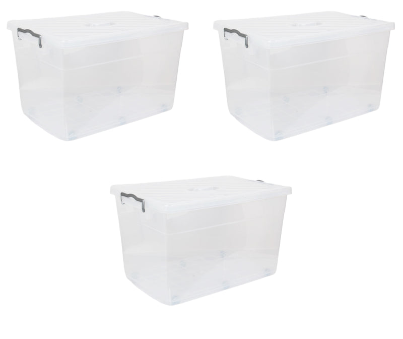 70 Litre Extra Large Storage Box with Lid. Wheeled Organizing Box. Stackable Box.