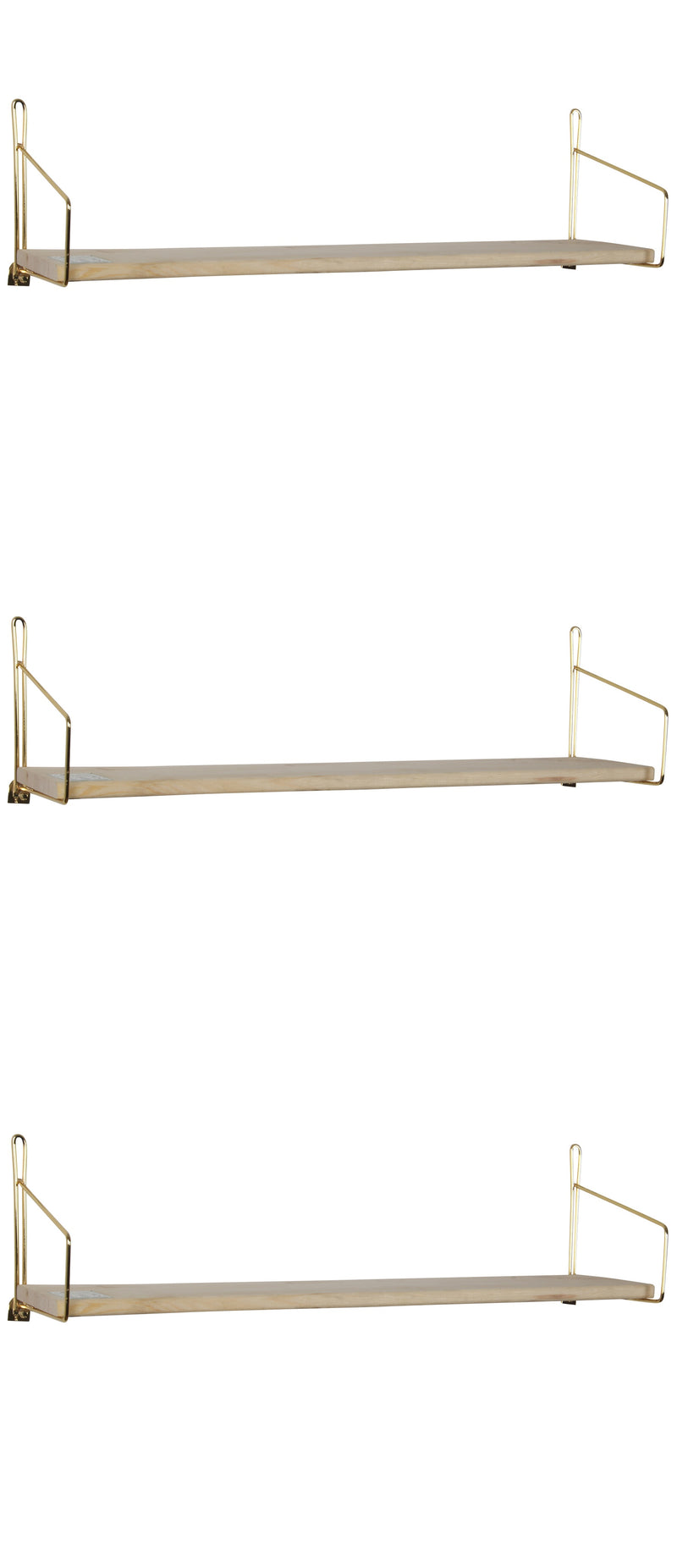 Modern Mounted Wall Shelf. Floating Shelf. (Pack of 3) (60 cm) (Gold Metal & Solid Wood).