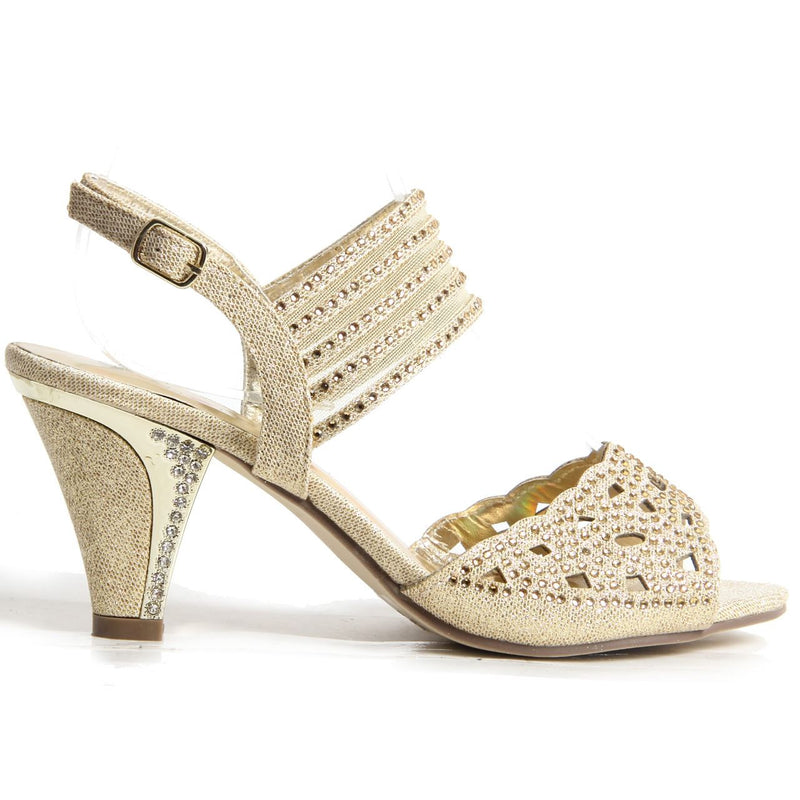 Block Heel Buckle Up Sandals - Violet (Gold)