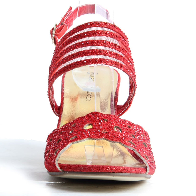 Block Heel Buckle Up Sandals - Violet (Red)