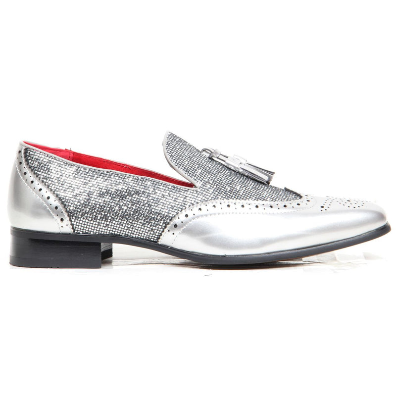 Patent Shimmer Tassel Loafers - Antonio (Silver)
