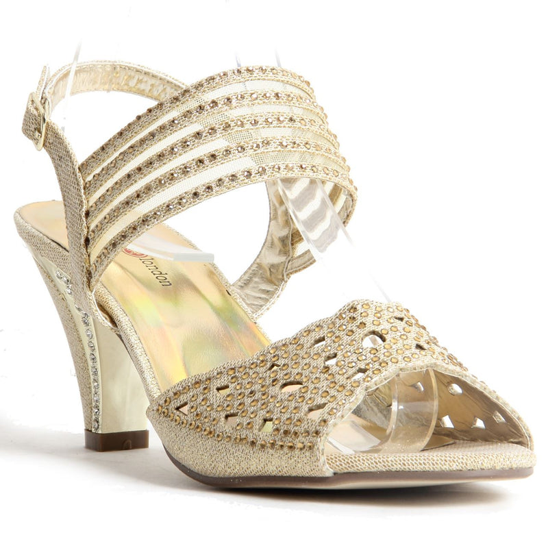 Block Heel Buckle Up Sandals - Violet (Gold)