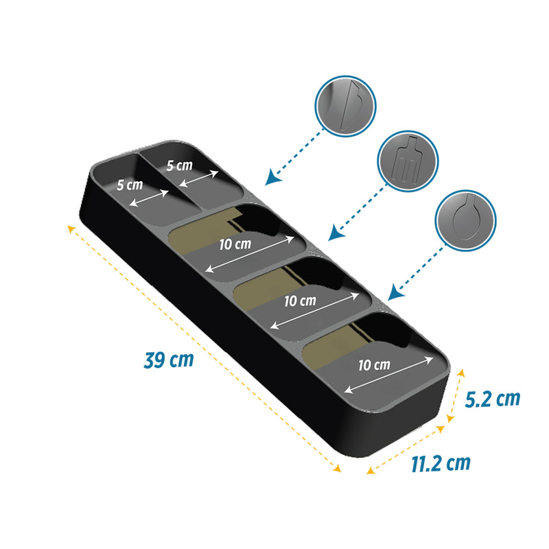 Cutlery Organiser. 5 Compartment Small Cutlery Tray. Drawer Organiser. (Antrasit)
