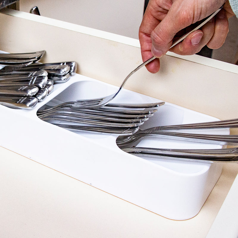 Cutlery Organiser. 5 Compartment Small Cutlery Tray. Drawer Organiser. (White)