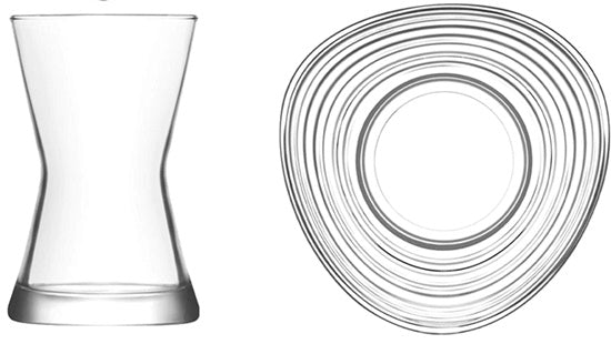 Turkish Tea Glasses & Saucers. Contemporary Glass Teacup and Saucer Set. 12 Pieces (6 Glasses & 6 Saucers)