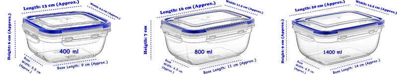 Plastic Rectangle Food Storage Container with Lid. (3 pcs) (400/800/1400 ml).