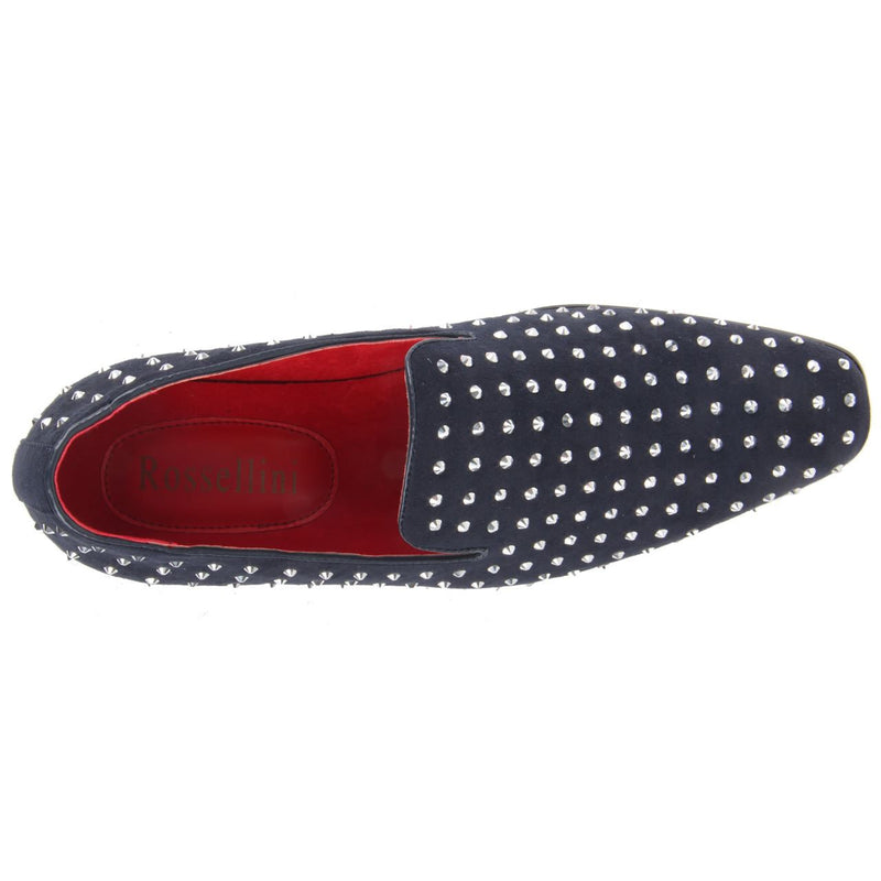 Studded Shoes Rhinestones Faux Suede Loafers - Baldoria (Suede Navy)