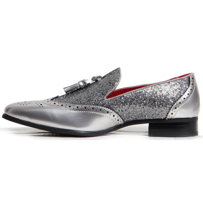 Patent Shimmer Tassel Loafers - Antonio (Silver)