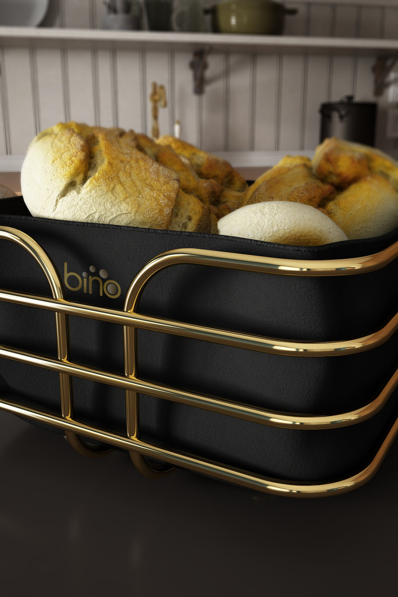 Square Kitchen Bread Basket with Fabric. Stainless Steel & Washable Fabric.