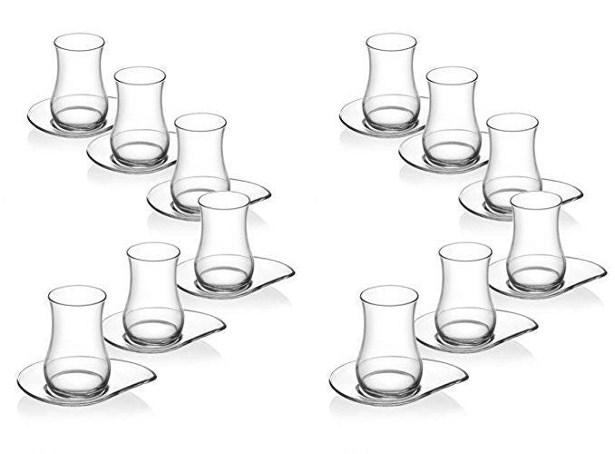 24 pcs Turkish Tea Glasses Set. Arabic Tea House. (12 Glasses & 12 Saucers)